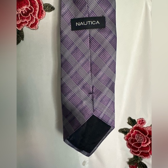 NWOT Nautica 100% silk purple plaid necktie - Picture 4 of 7